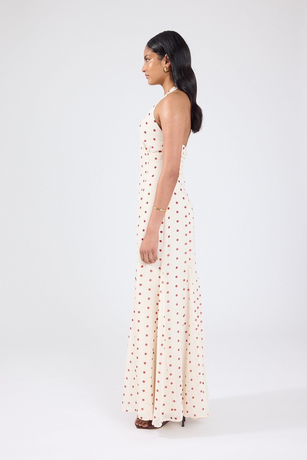 Perfect Stranger Ivana Halter Chiffon Maxi Dress Cream/Red Polka Dot