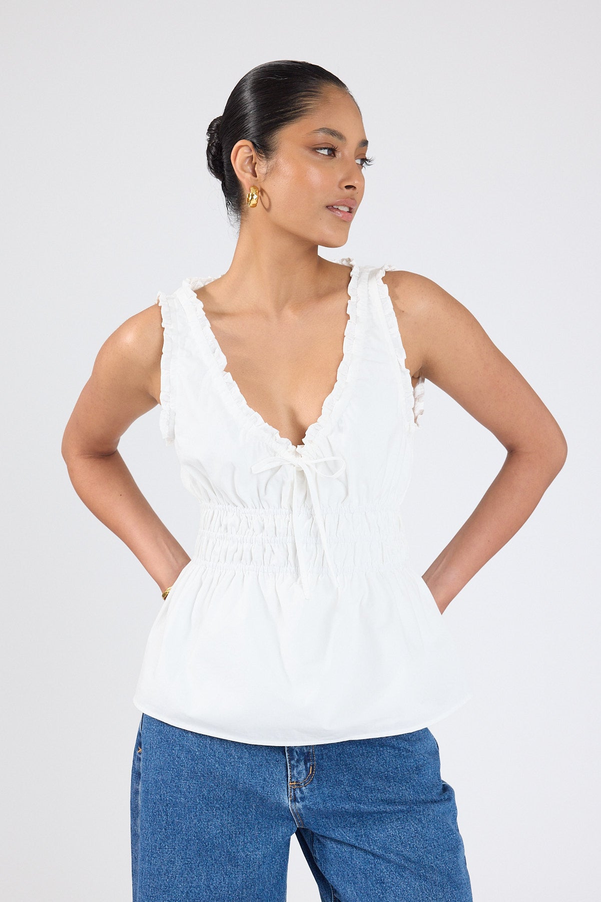 Perfect Stranger Faye Gathered Shift Top White