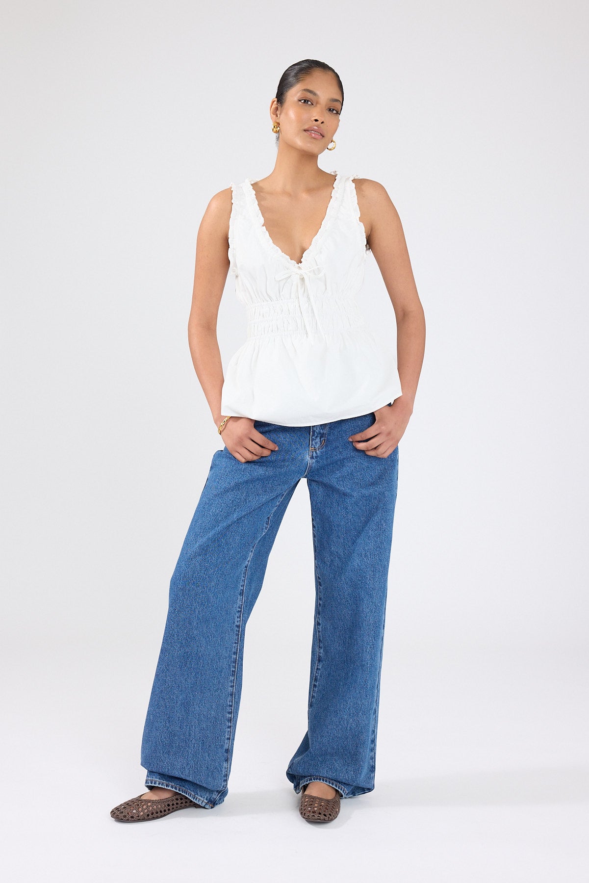 Perfect Stranger Faye Gathered Shift Top White