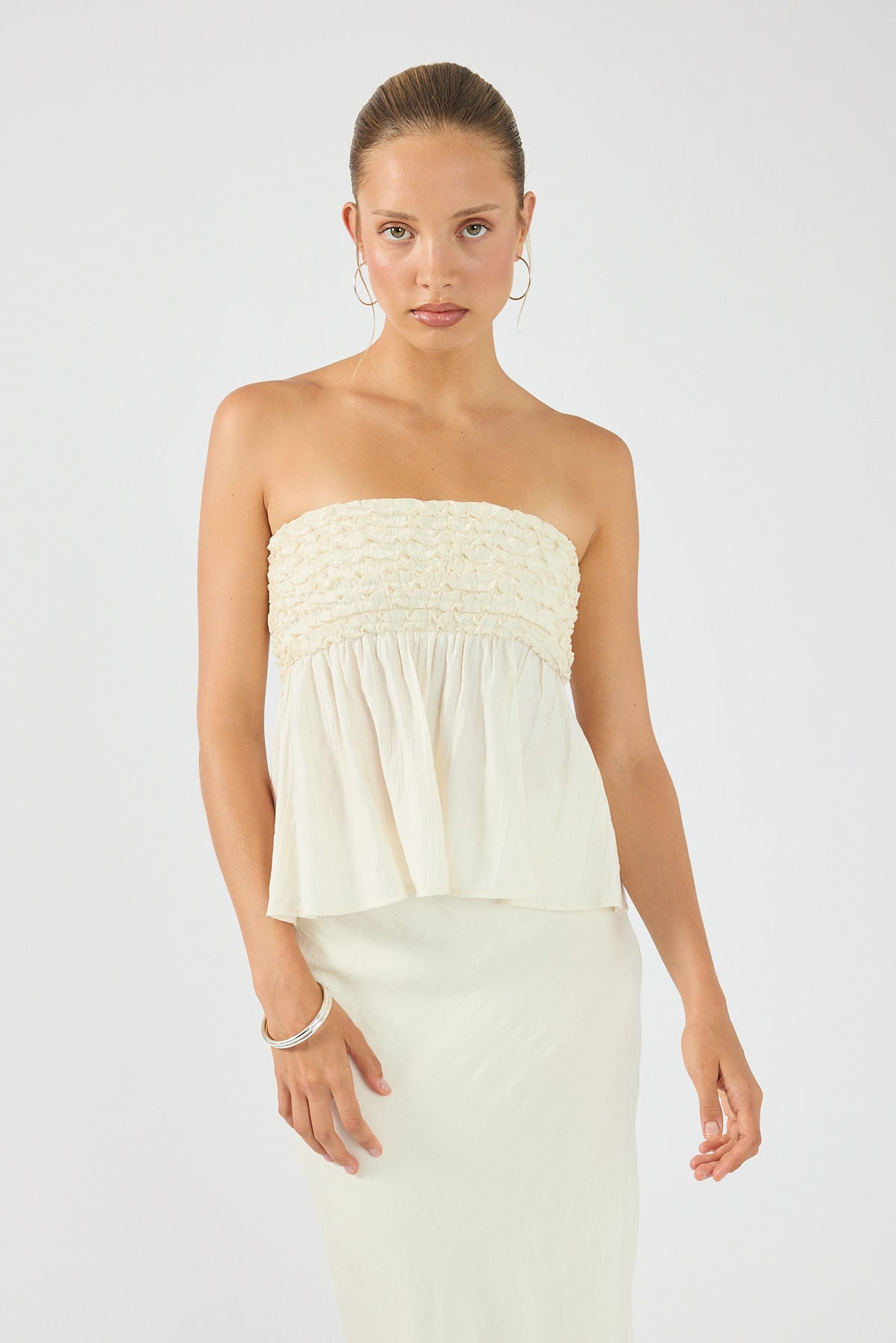 Perfect Stranger Jada Frill Strapless Top Off White
