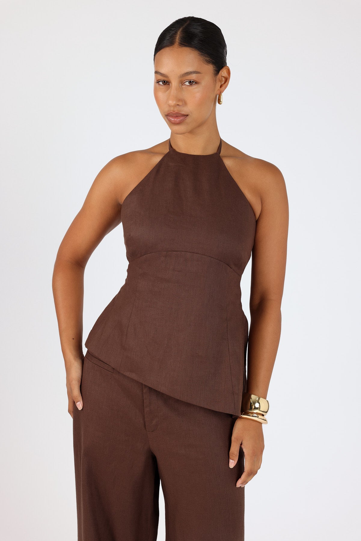 Perfect Stranger Reese Halter Top Brown