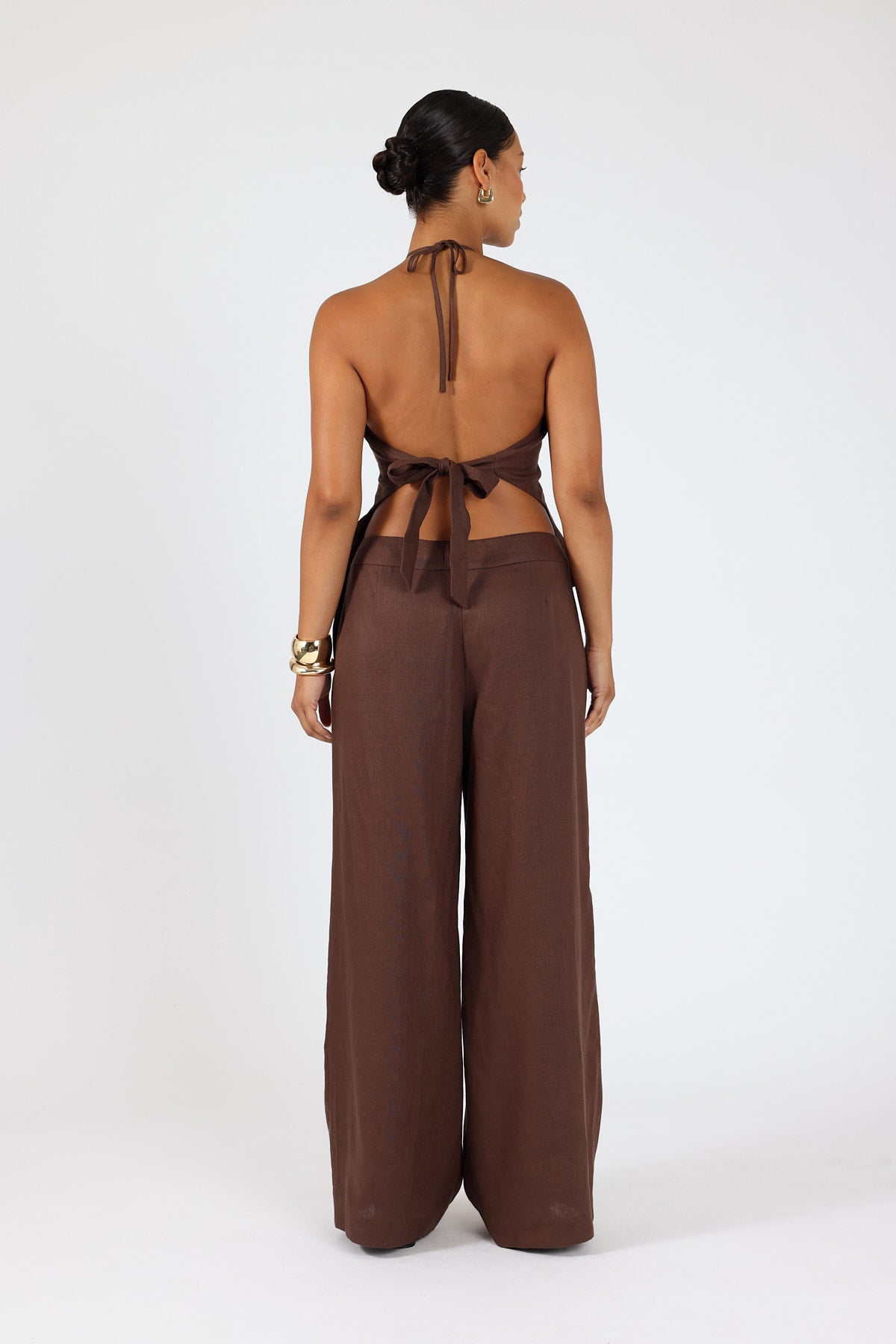 Perfect Stranger Reese Mid Rise Linen Pants Brown