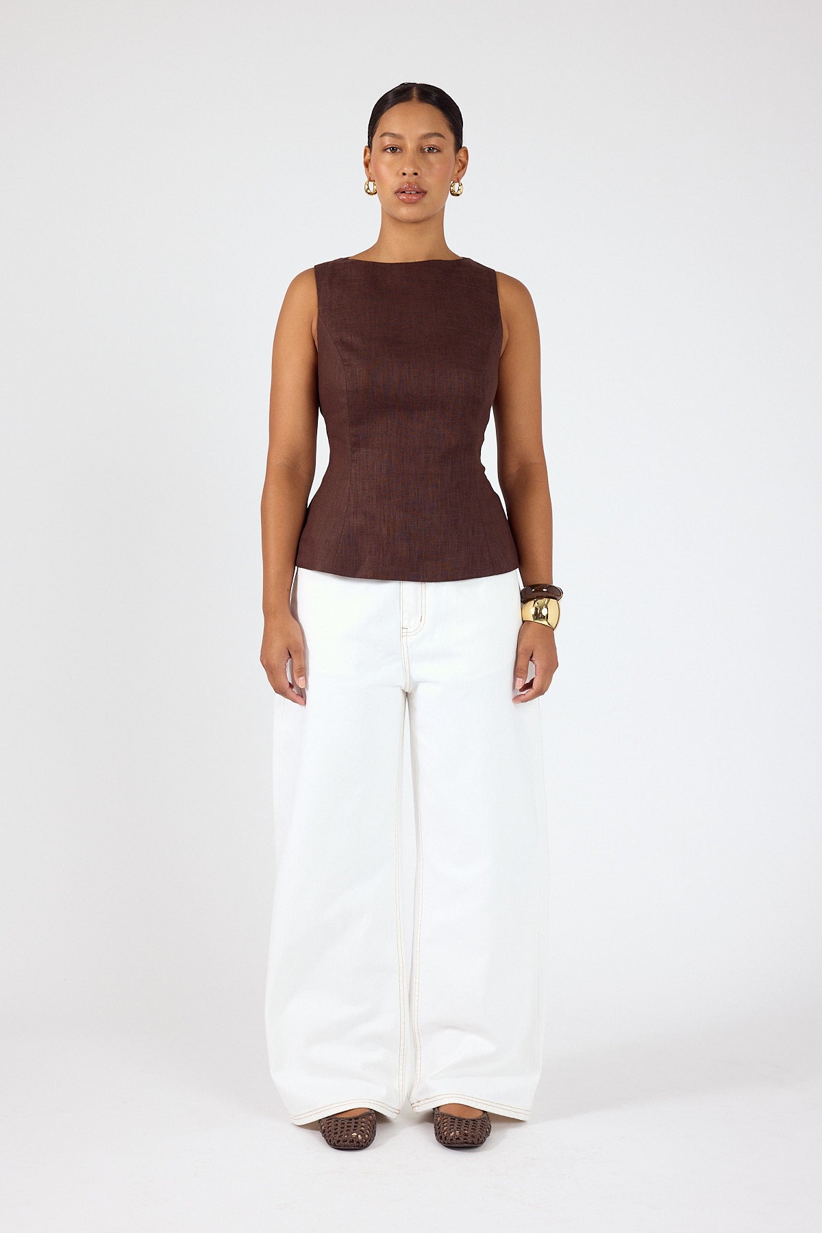 Perfect Stranger Menorca Boat Neck Top Brown