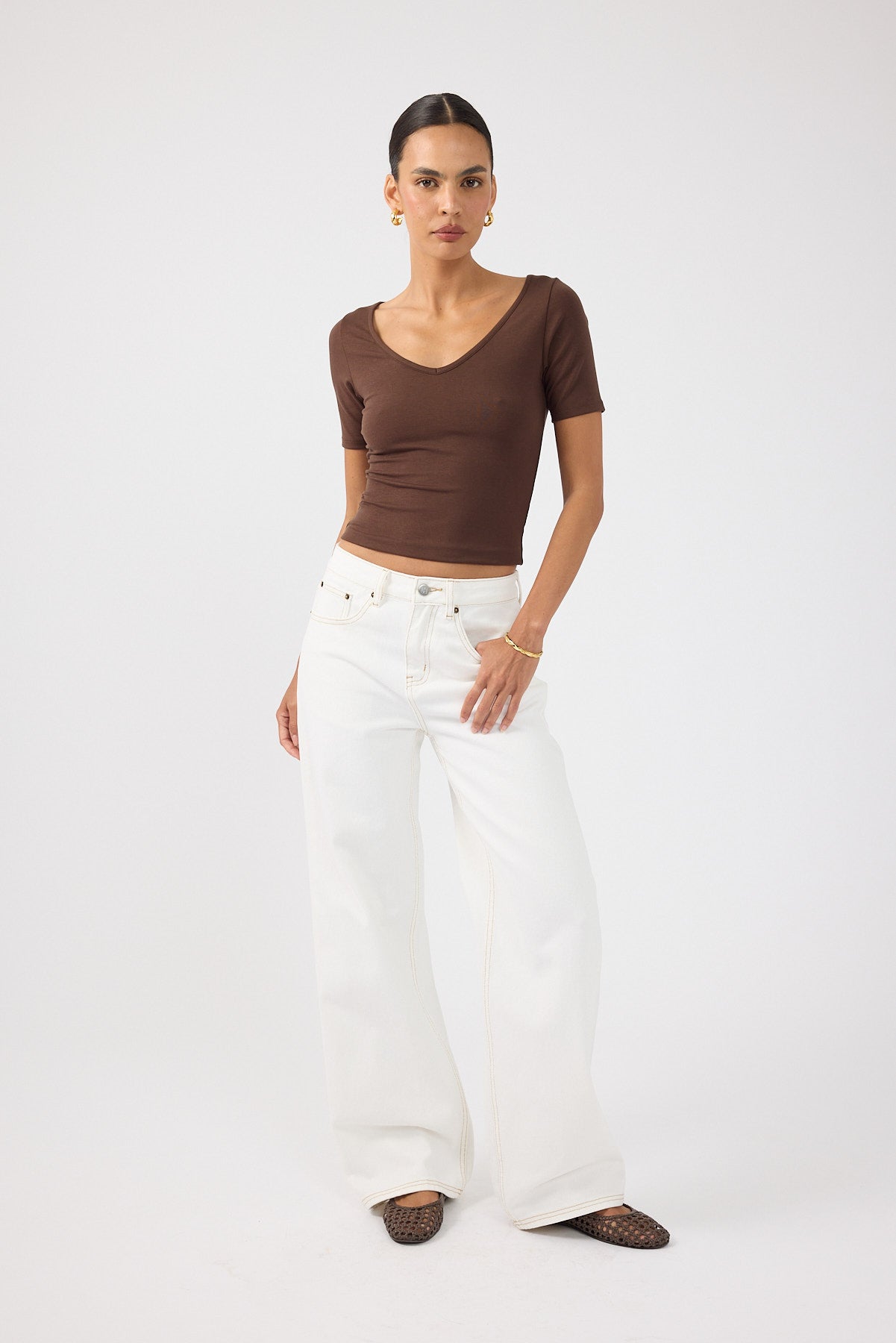Perfect Stranger Mid Rise Baggy Jean Off White Contrast
