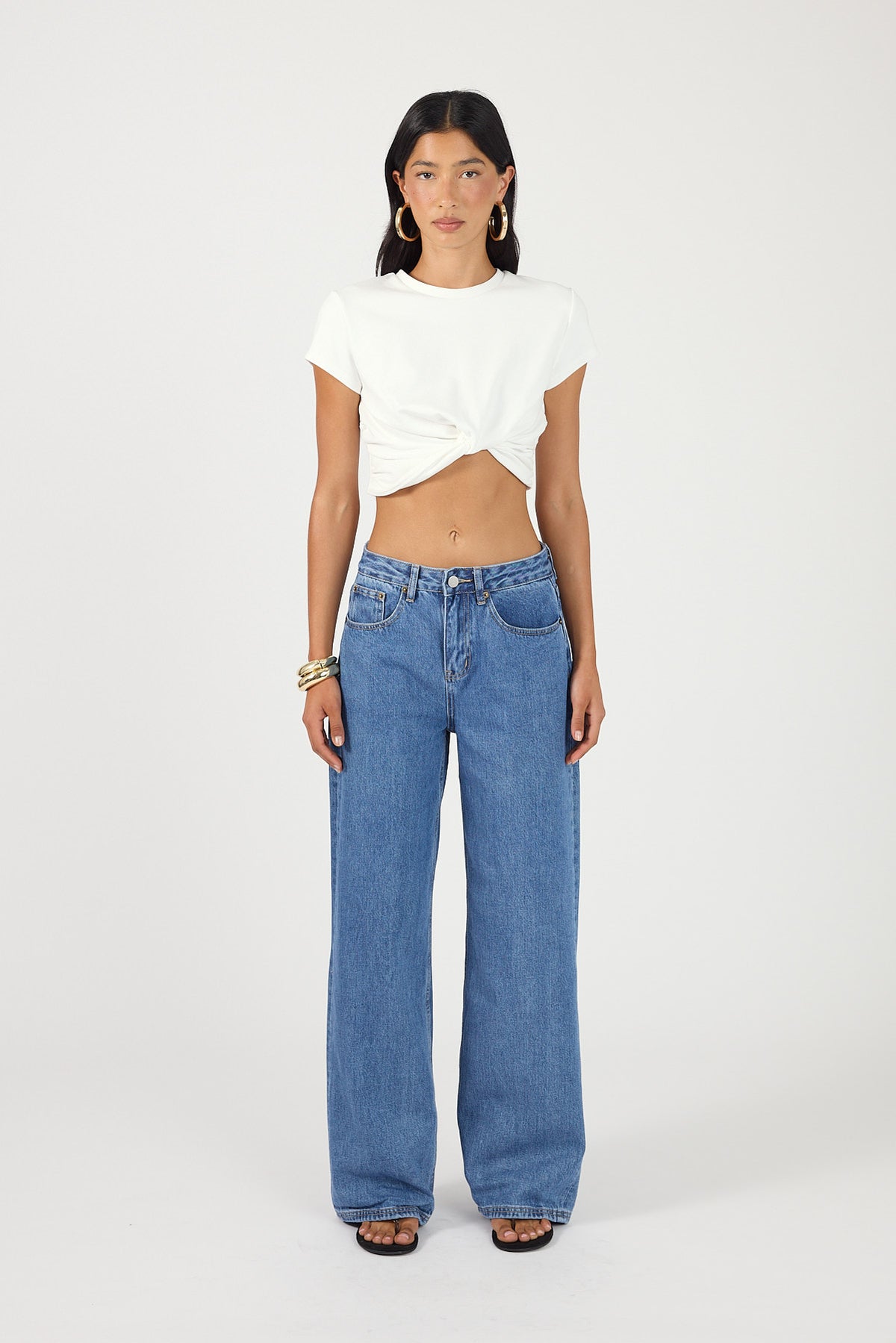 Perfect Stranger Mid Rise Baggy Jean Mid Blue Denim
