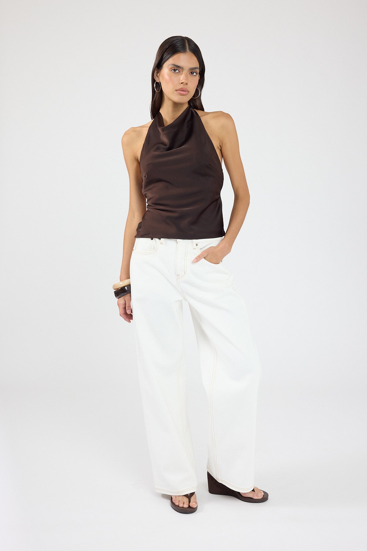 Perfect Stranger Petite Mid Rise Baggy Jean White