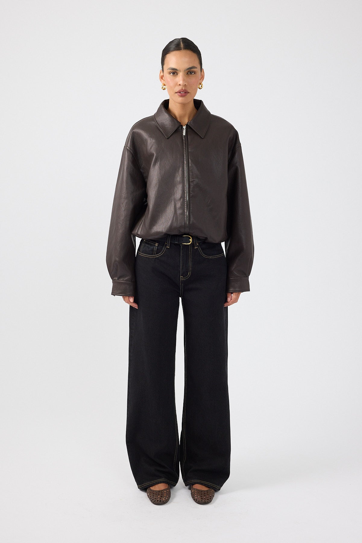 Perfect Stranger Jude Bubble Faux Leather Bomber Jacket Brown