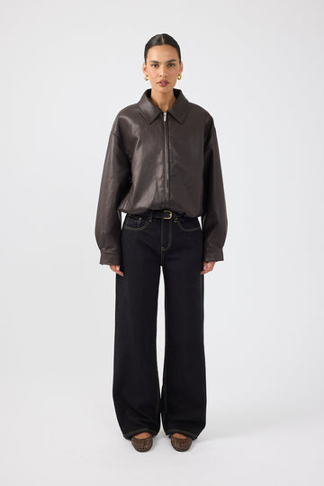 Perfect Stranger Jude Bubble PU Bomber Jacket Brown