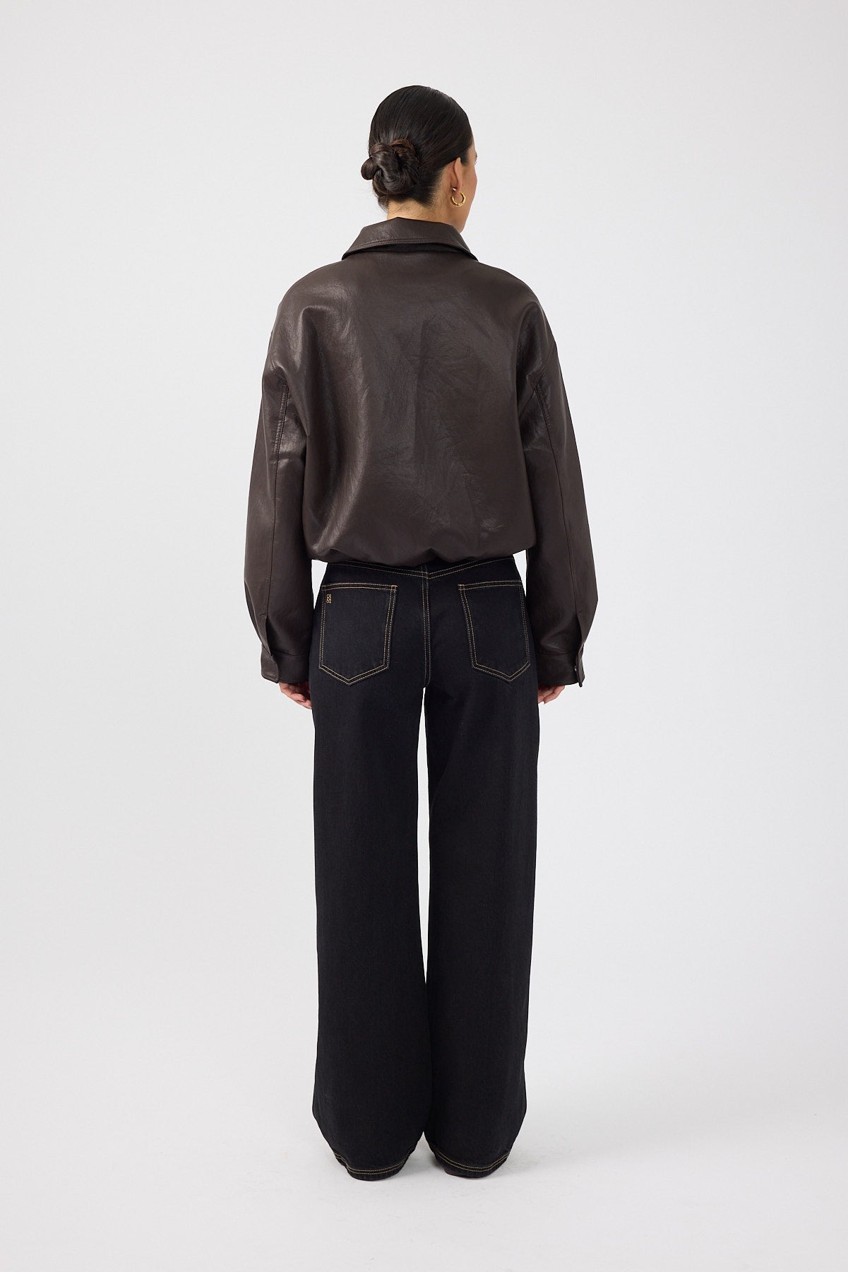Perfect Stranger Jude Bubble Faux Leather Bomber Jacket Brown