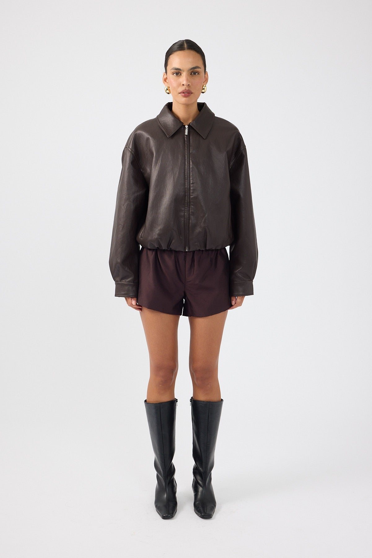 Perfect Stranger Jude Bubble Faux Leather Bomber Jacket Brown