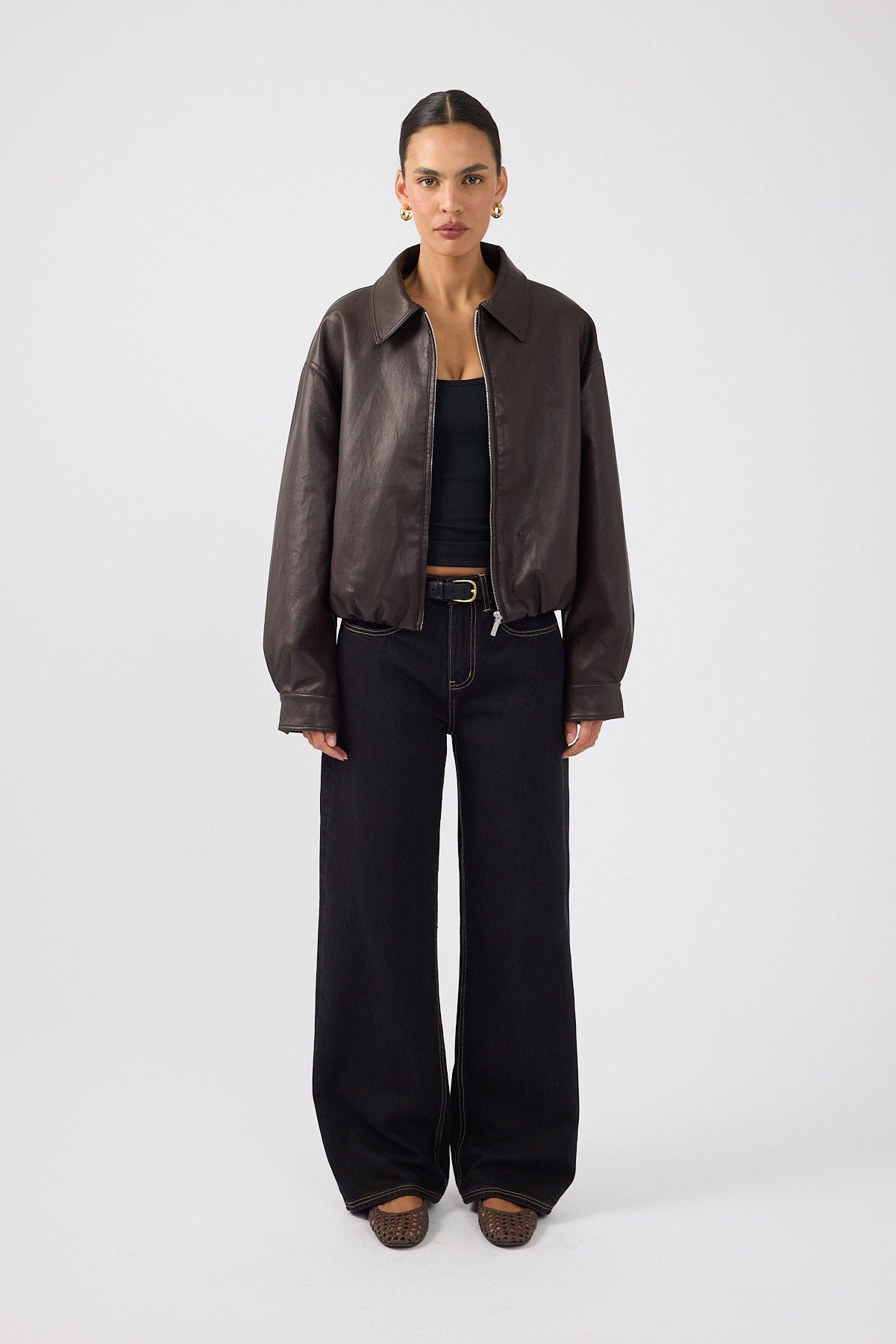 Perfect Stranger Jude Bubble Faux Leather Bomber Jacket Brown