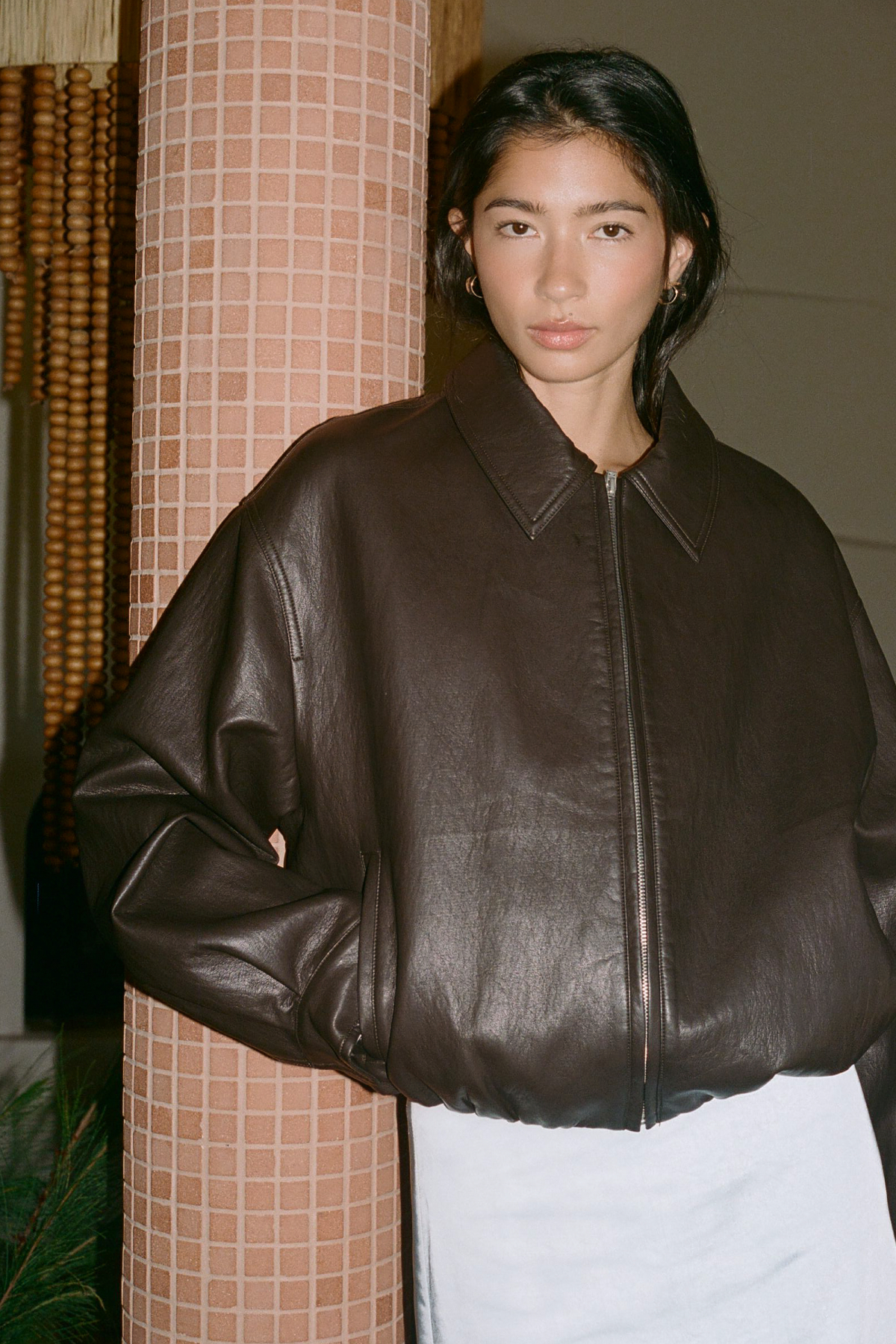Perfect Stranger Jude Bubble Faux Leather Bomber Jacket Brown