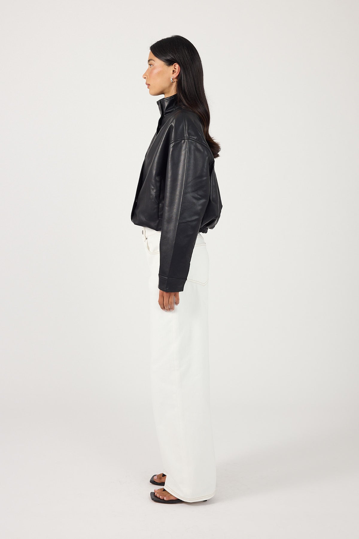 Perfect Stranger Leo Funnel Neck Faux Leather Bomber Jacket Black