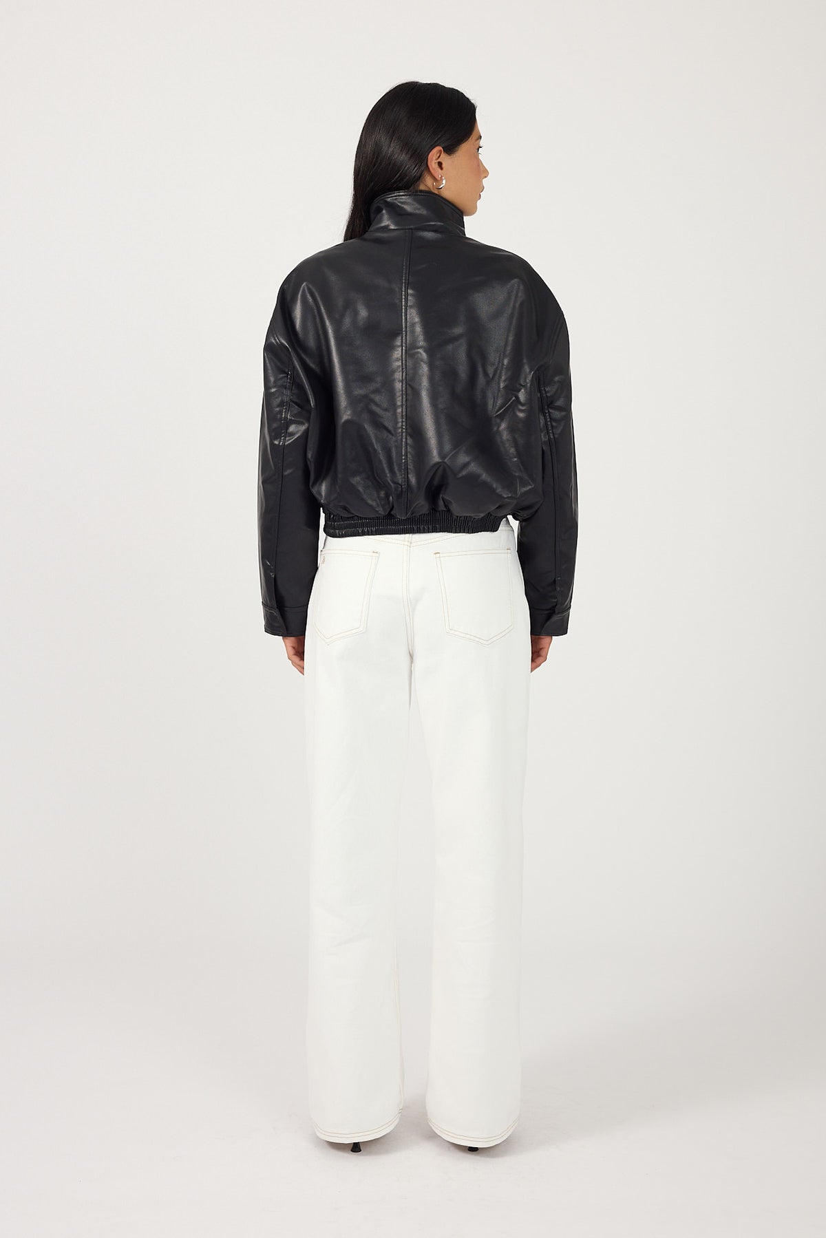 Perfect Stranger Leo Funnel Neck Faux Leather Bomber Jacket Black