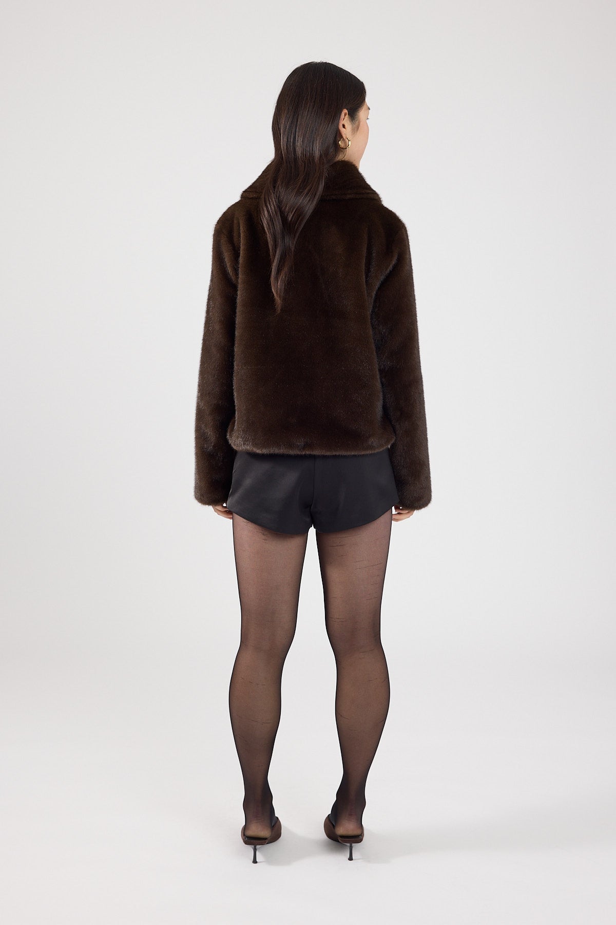 Perfect Stranger Riley Cropped Faux Fur Jacket Brown