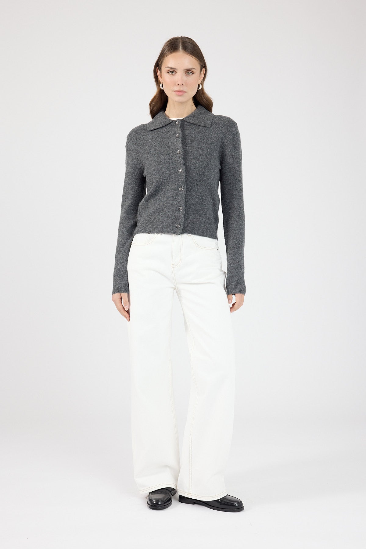Perfect Stranger Maia Collared Knit Cardigan Charcoal