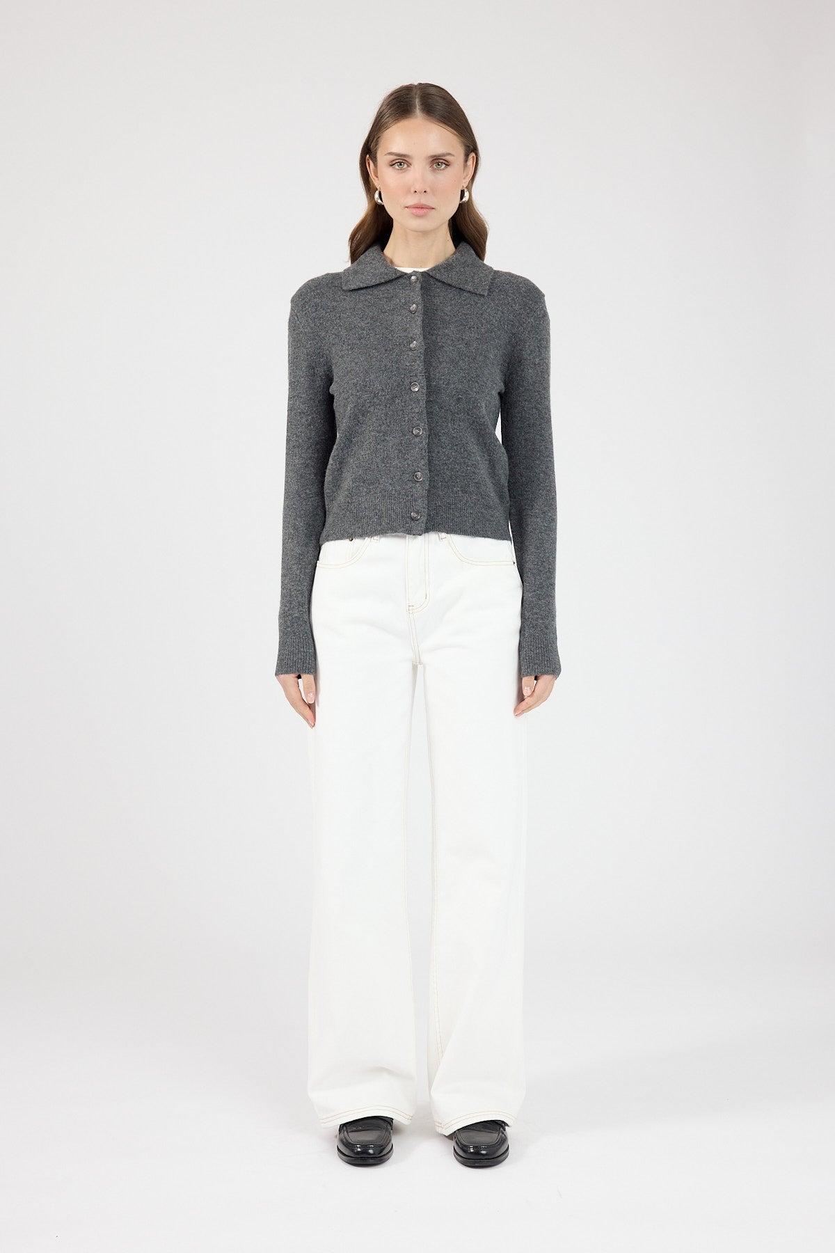 Perfect Stranger Maia Collared Knit Cardigan Charcoal