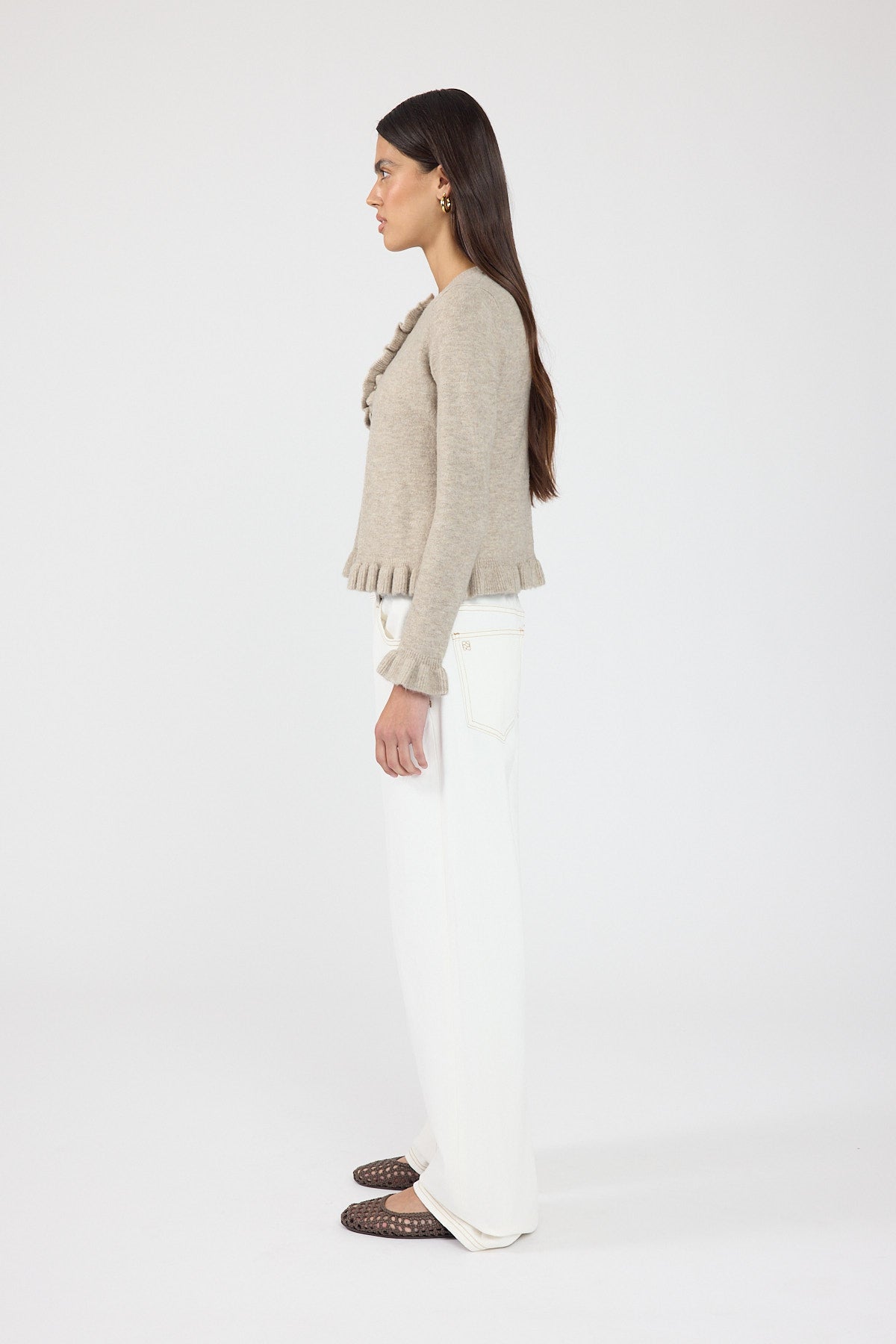 Perfect Stranger Elena Frill Knit Cardigan Taupe