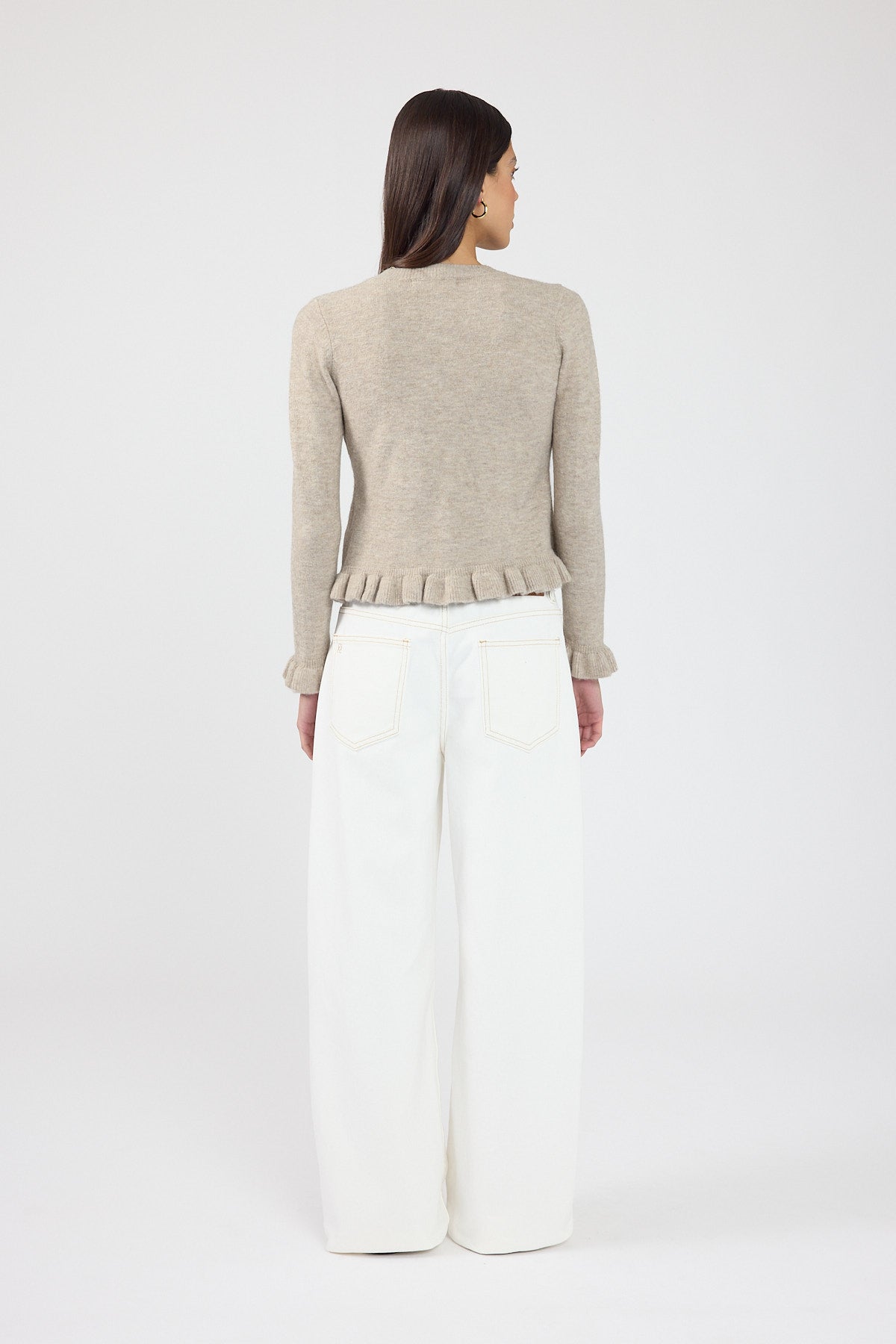Perfect Stranger Elena Frill Knit Cardigan Taupe