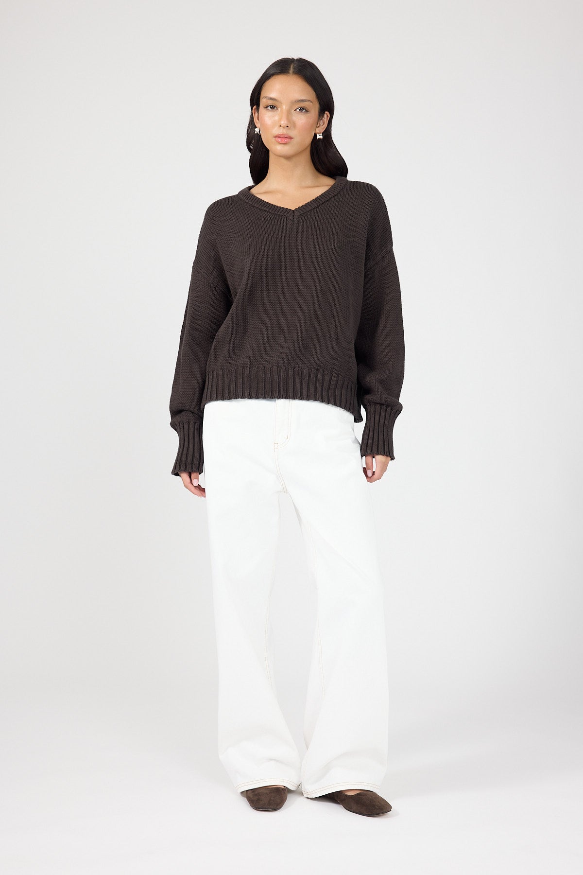 Perfect Stranger Sonny V-neck Knit Jumper Brown