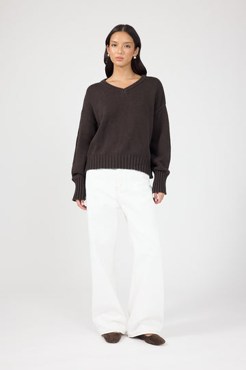 Perfect Stranger Sonny V-neck Knit Jumper Brown