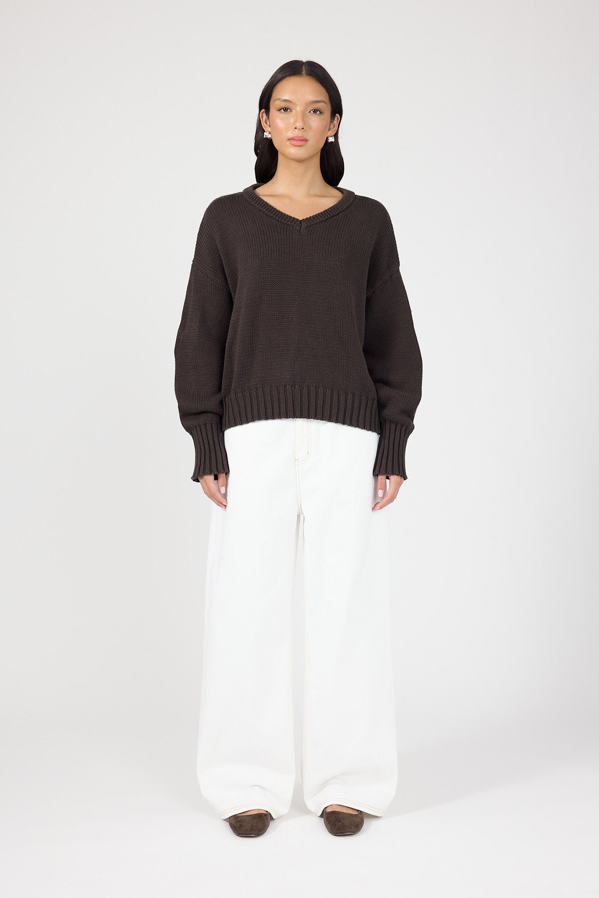 Perfect Stranger Sonny V-neck Knit Jumper Brown