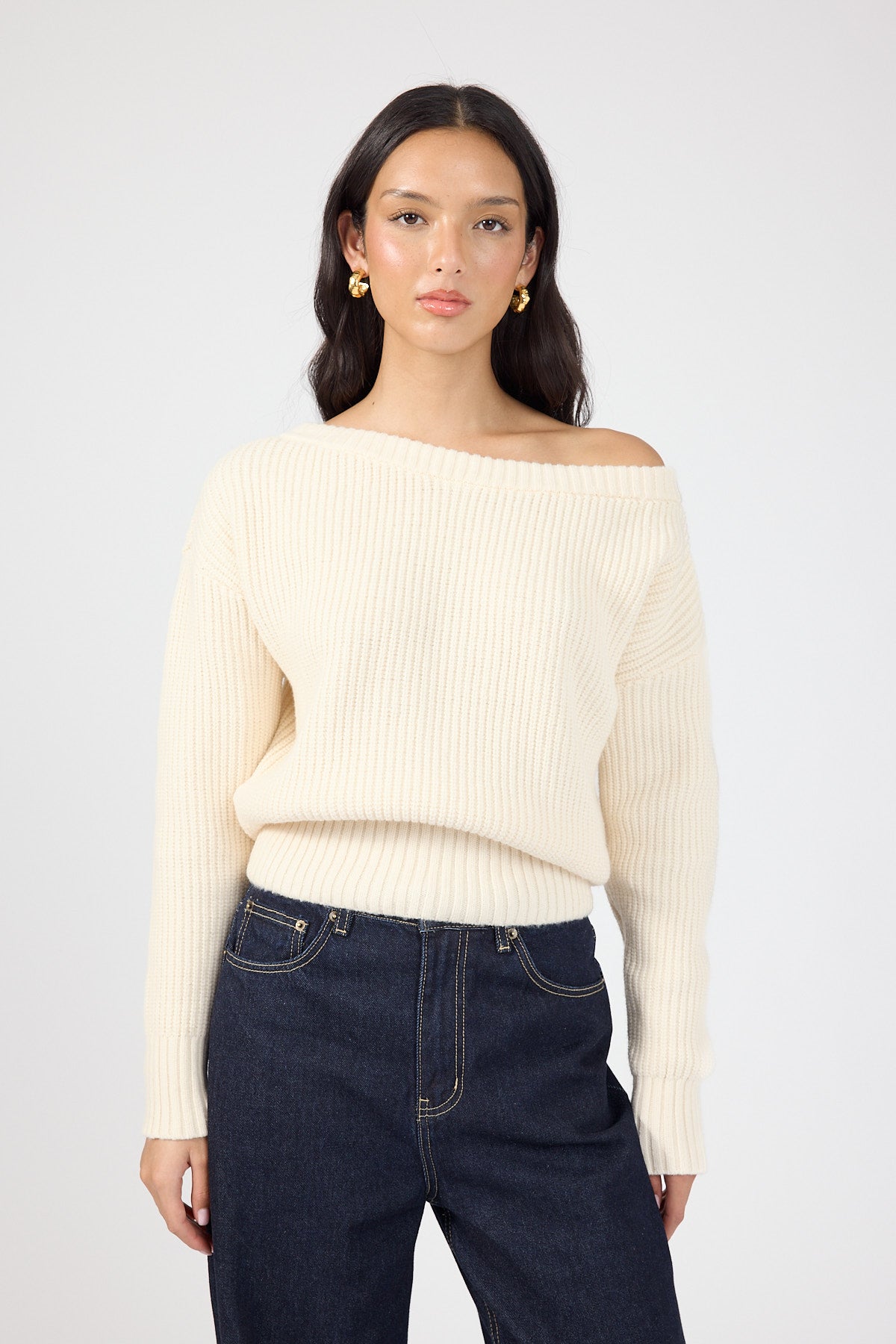 Perfect Stranger Blaire Off Shoulder Knit Jumper Cream