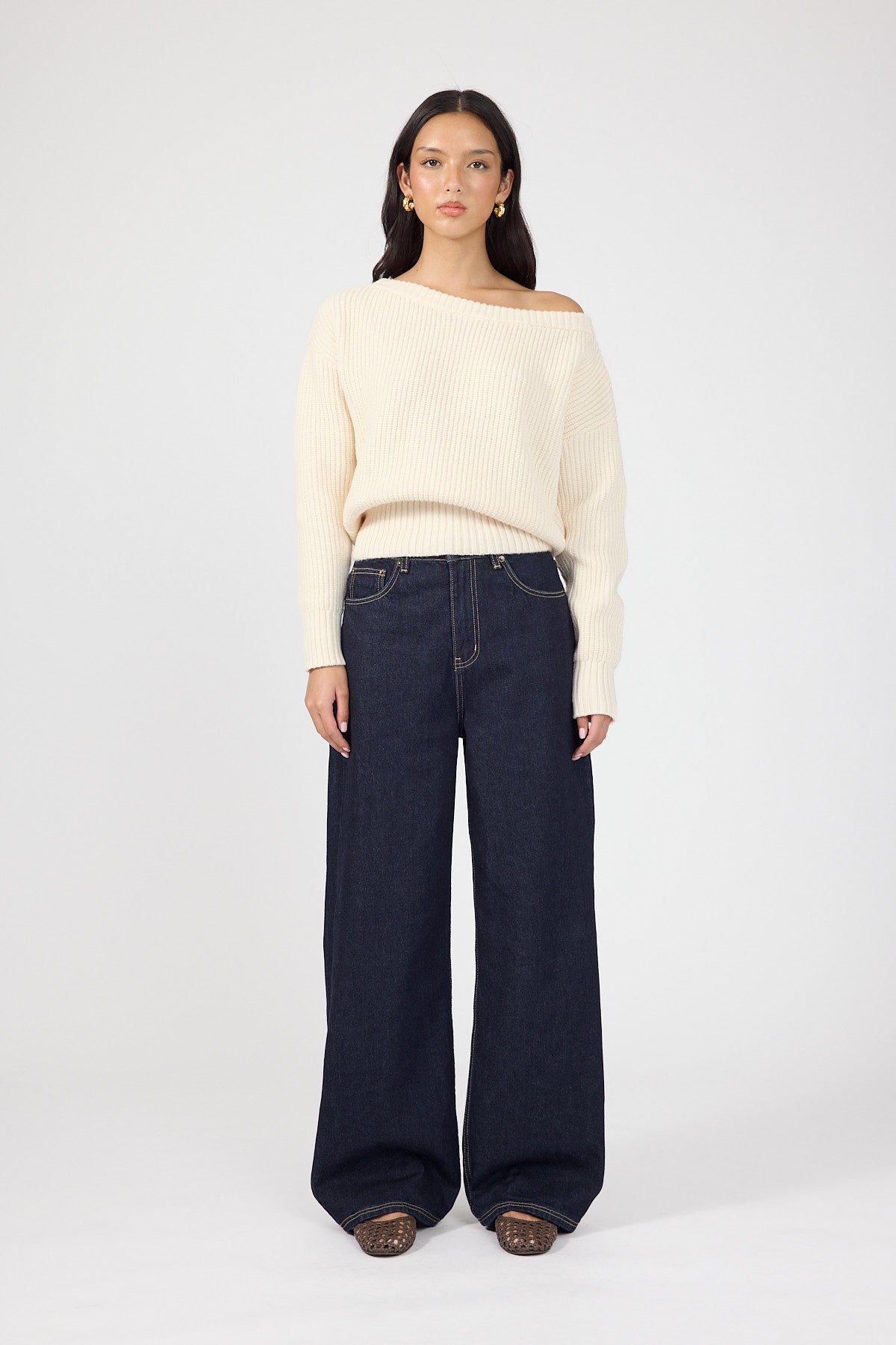 Perfect Stranger Blaire Off Shoulder Knit Jumper Cream
