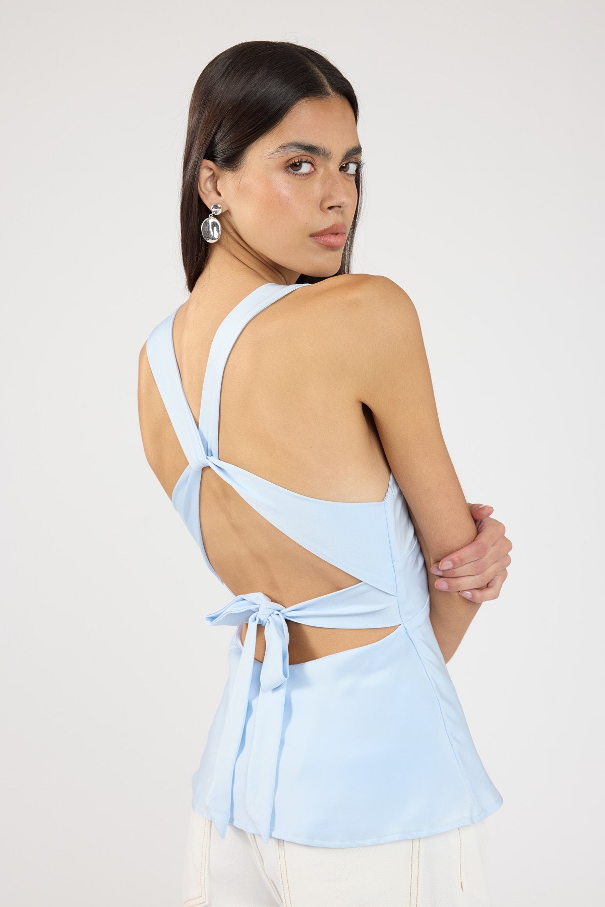 Perfect Stranger Ellie Twist Halter Top Light Blue