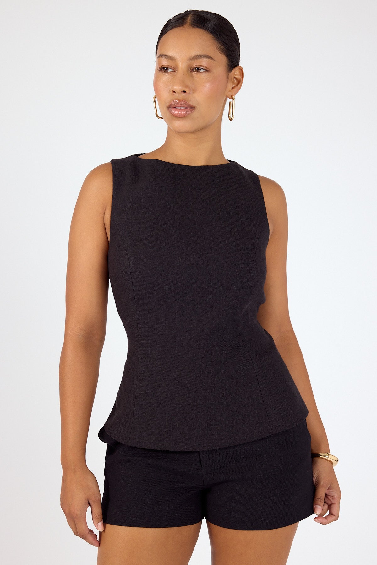 Perfect Stranger Menorca Boat Neck Top Black