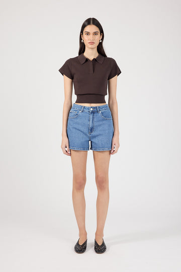 Perfect Stranger High Rise Denim Shorts Mid Blue Denim