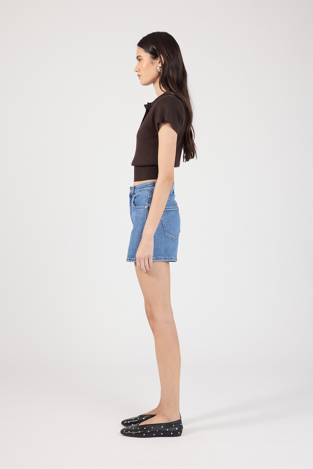 Perfect Stranger High Rise Denim Shorts Mid Blue Denim
