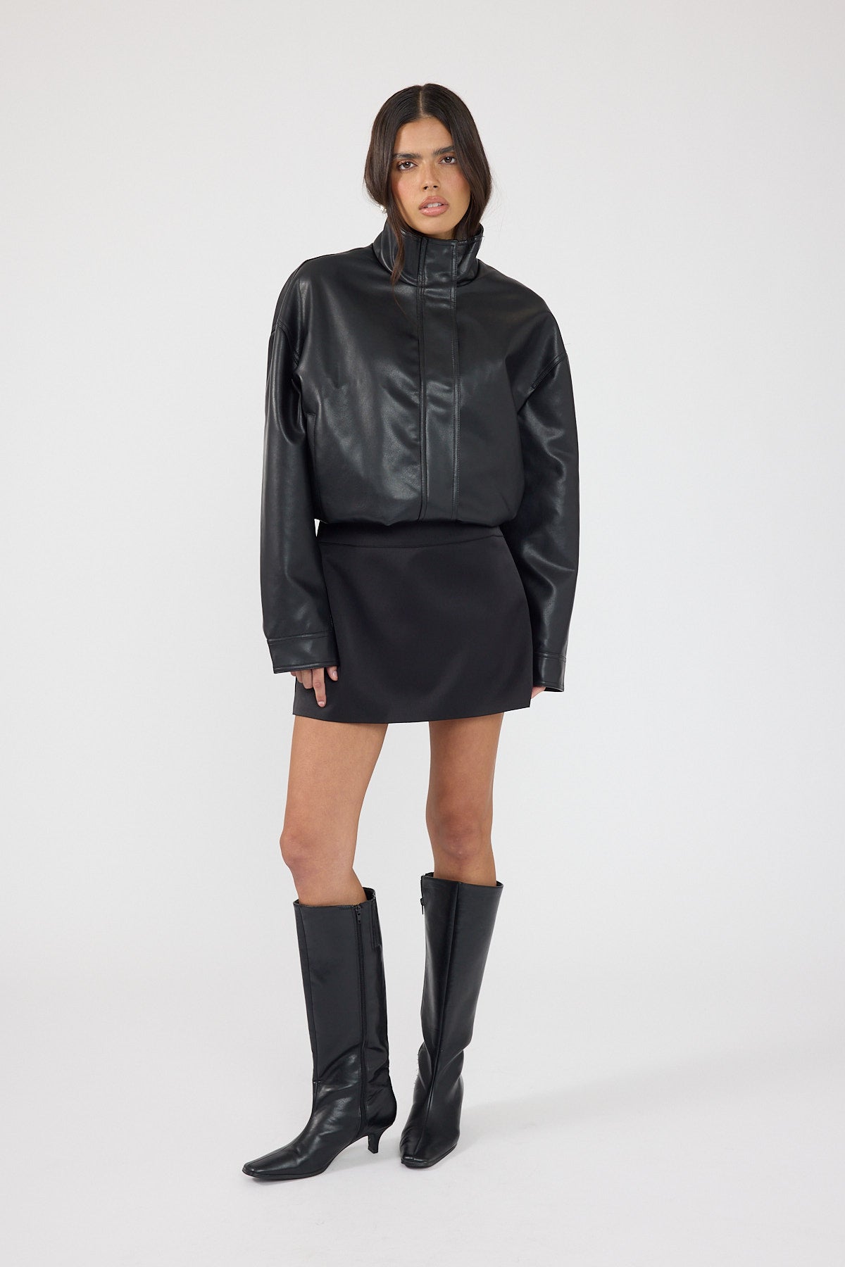 Perfect Stranger Millie Satin Mid Rise Mini Skirt Black