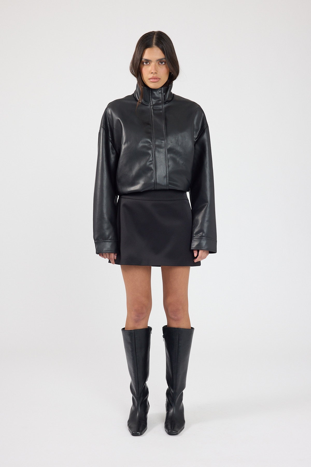 Perfect Stranger Millie Satin Mid Rise Mini Skirt Black