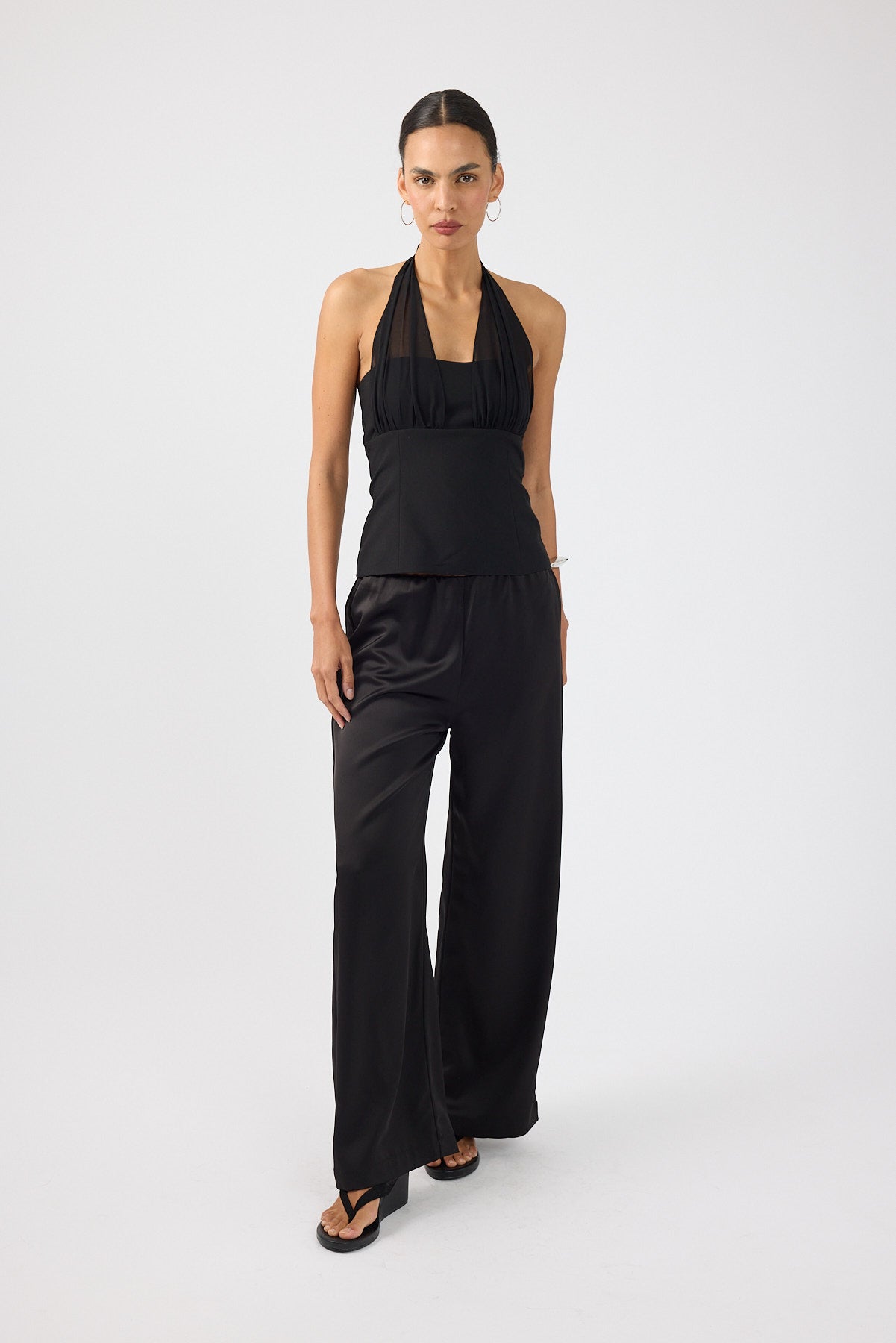Perfect Stranger Millie Satin Mid Rise Pants Black