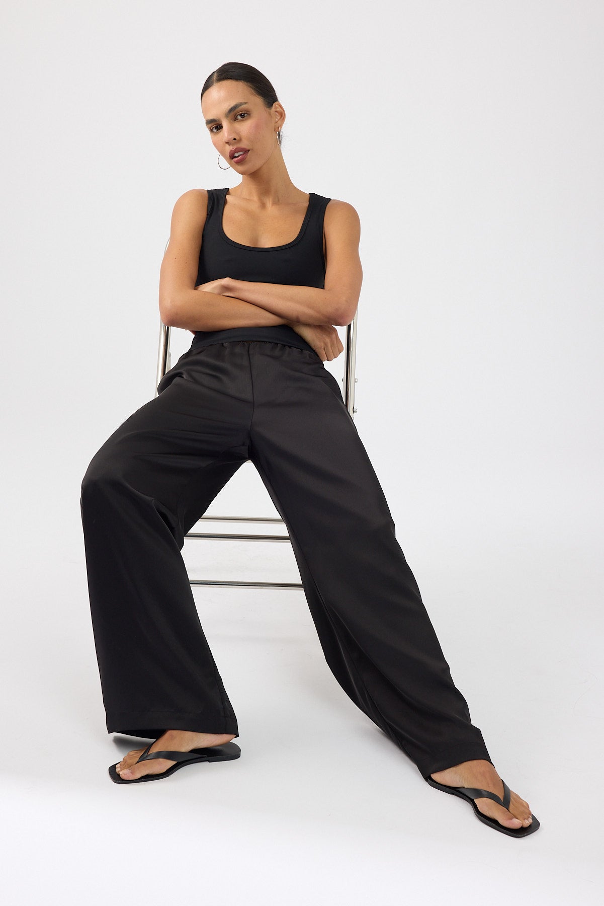 Perfect Stranger Millie Satin Mid Rise Pants Black