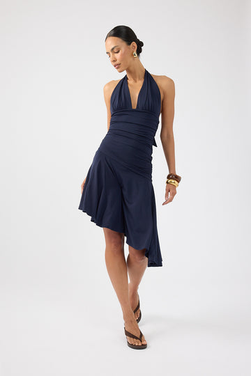 Perfect Stranger Rory Halter Midi Dress Navy