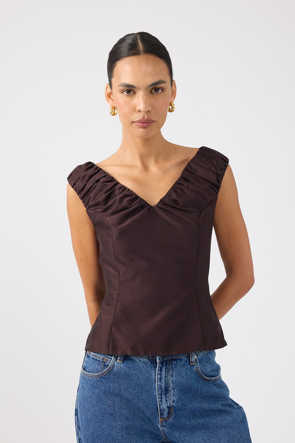 Perfect Stranger Kelly Gathered Top Brown