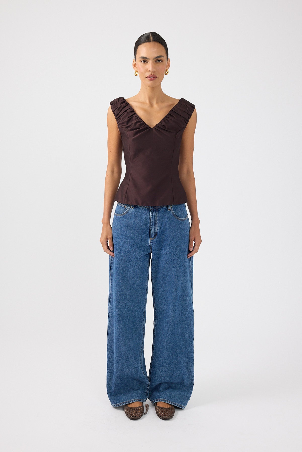 Perfect Stranger Kelly Gathered Top Brown