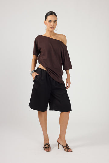 Perfect Stranger Oversized Boat Neck Tee Brown