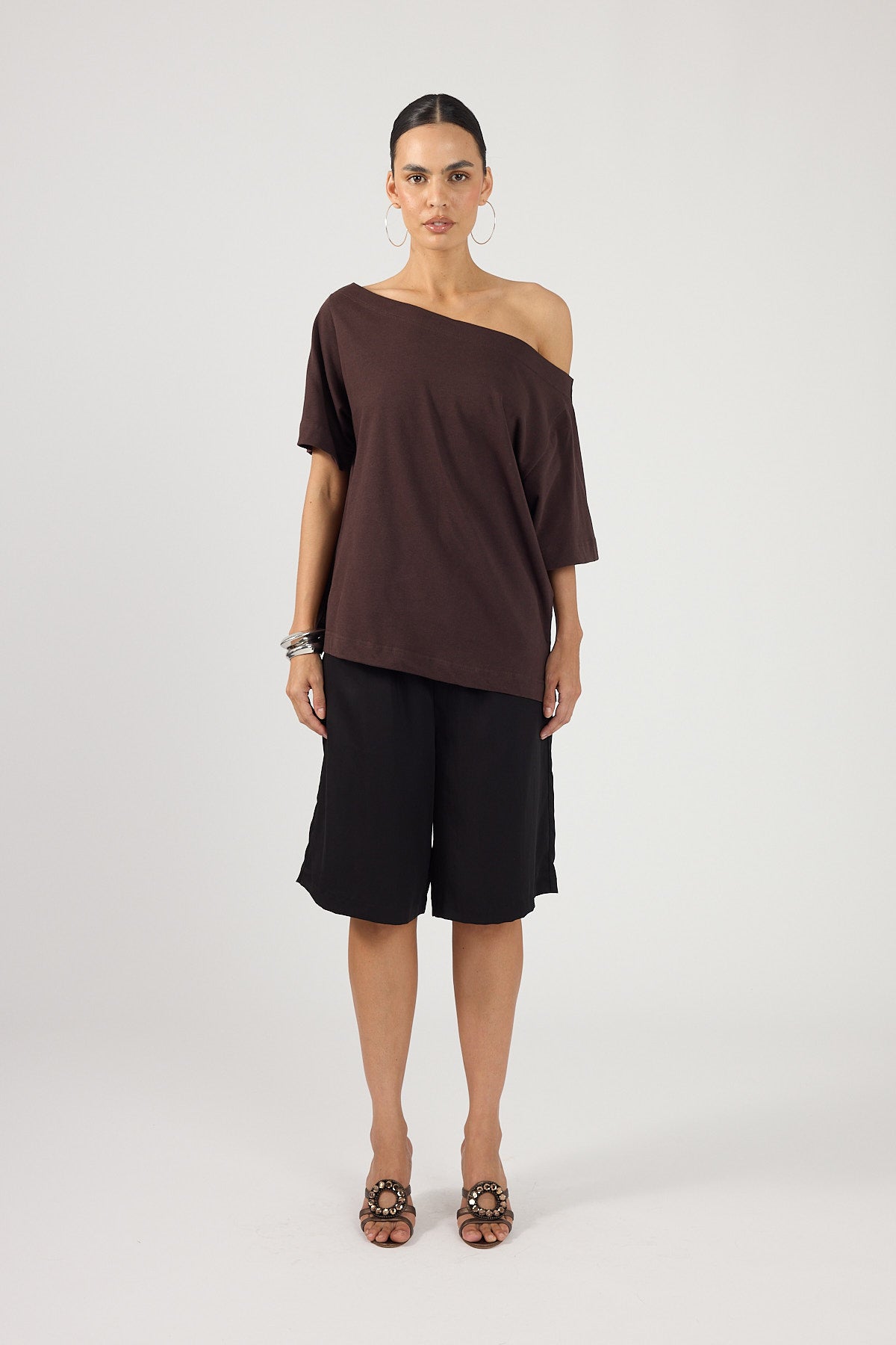Perfect Stranger Oversized Boat Neck Tee Brown