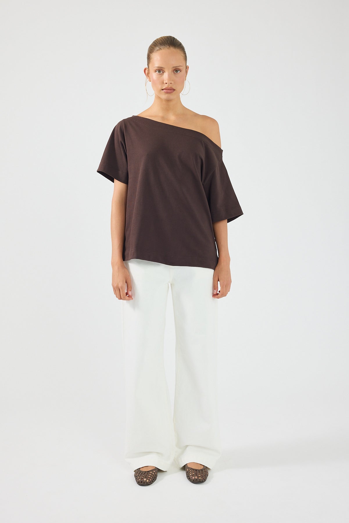 Perfect Stranger Oversized Boat Neck Tee Brown