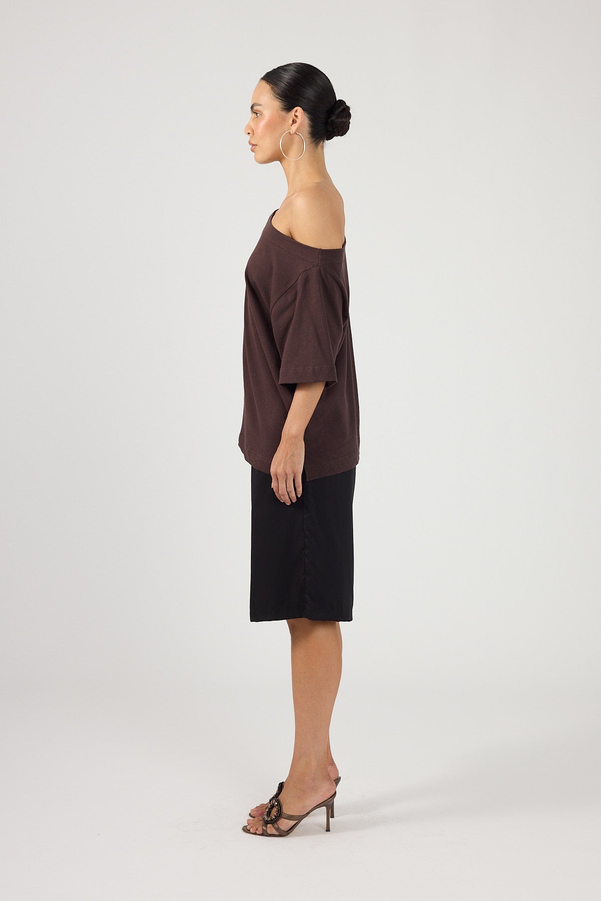 Perfect Stranger Oversized Boat Neck Tee Brown
