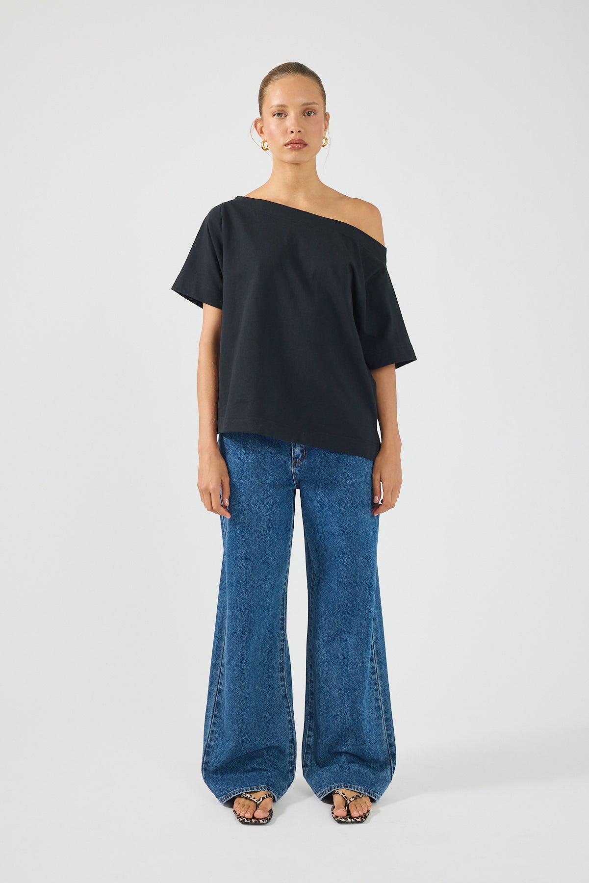 Perfect Stranger Oversized Boat Neck Tee Black