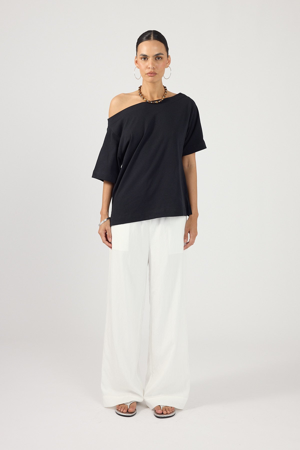 Perfect Stranger Oversized Boat Neck Tee Black