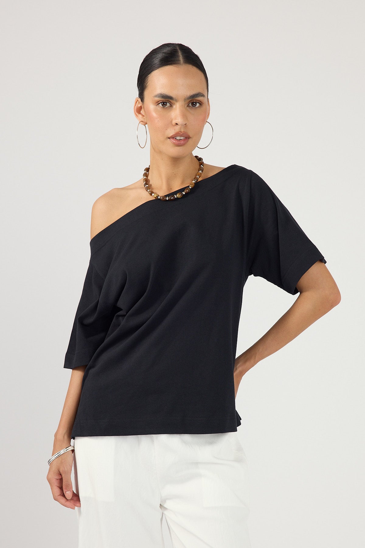 Perfect Stranger Oversized Boat Neck Tee Black