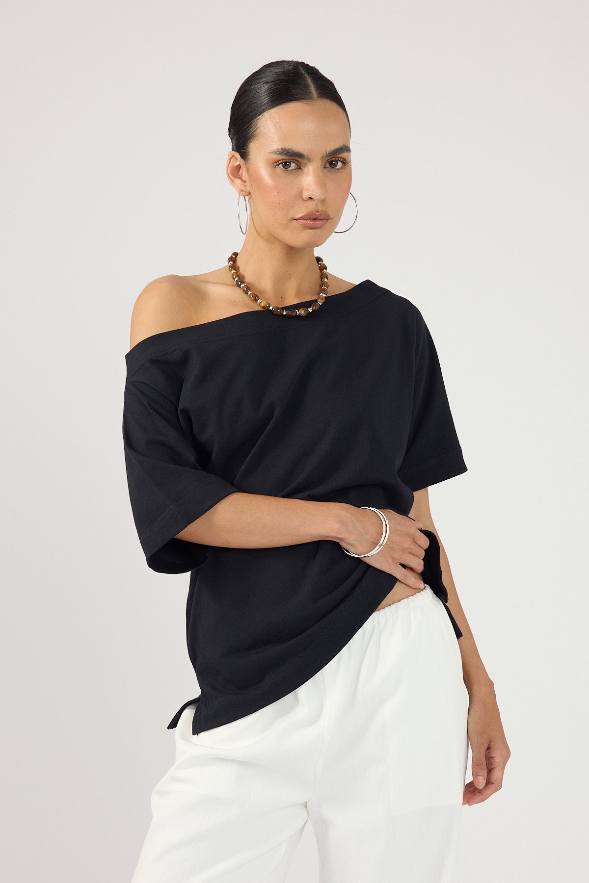 Perfect Stranger Oversized Boat Neck Tee Black