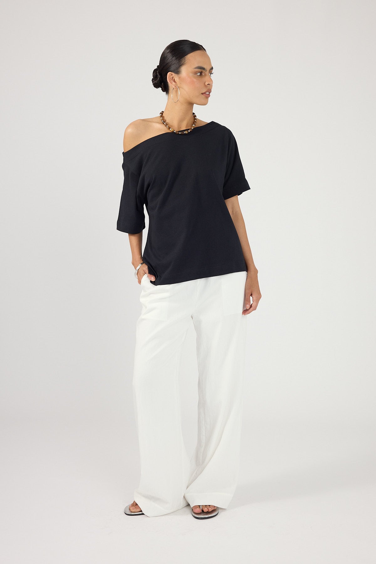 Perfect Stranger Oversized Boat Neck Tee Black