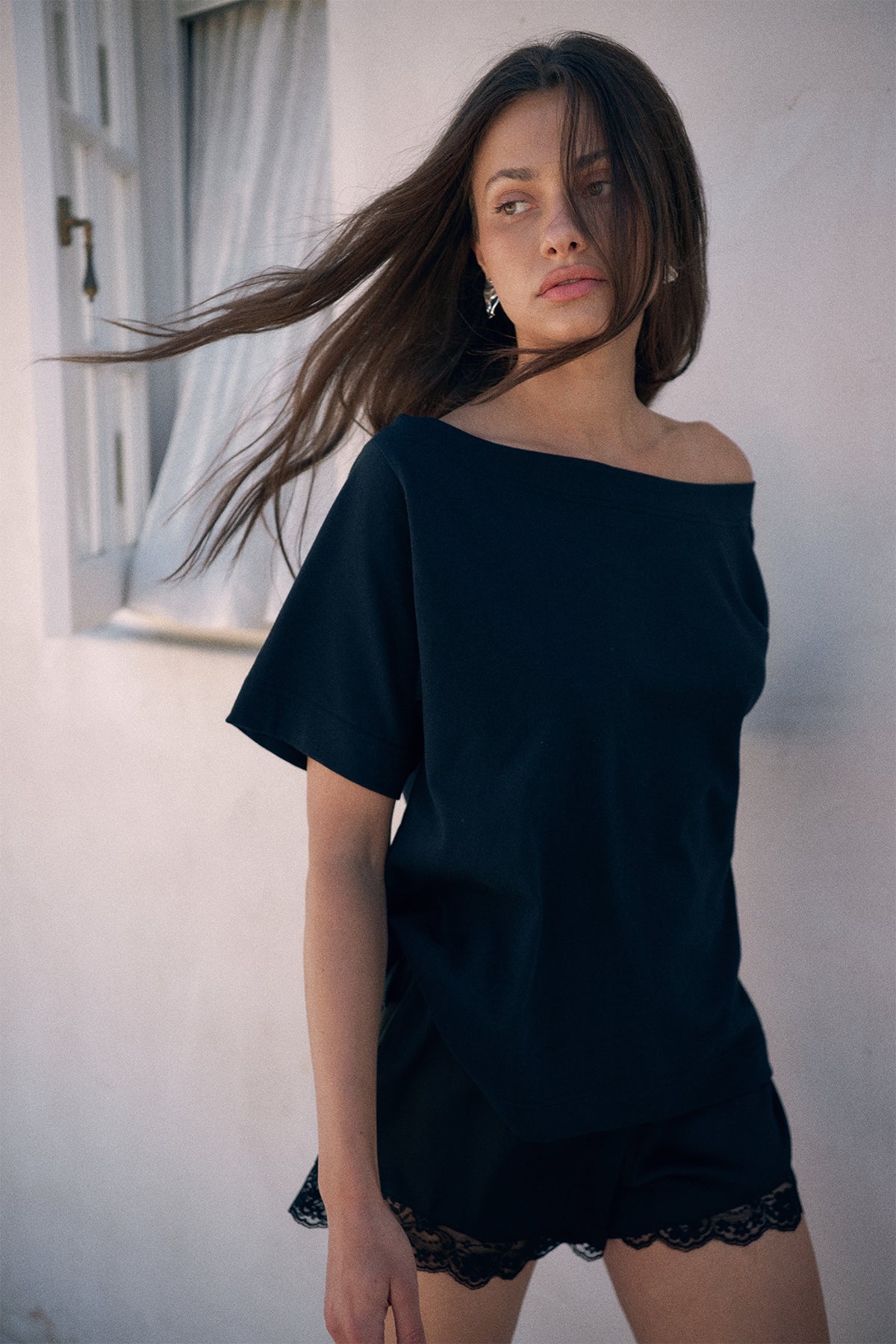 Perfect Stranger Oversized Boat Neck Tee Black