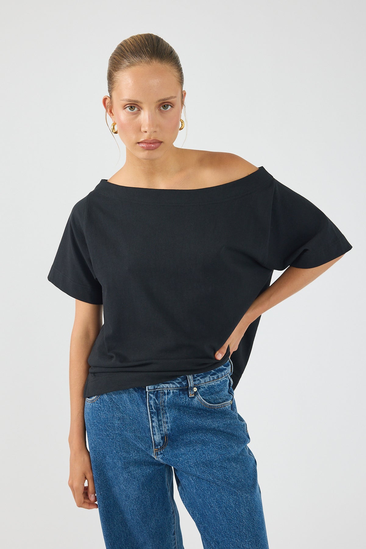 Perfect Stranger Oversized Boat Neck Tee Black